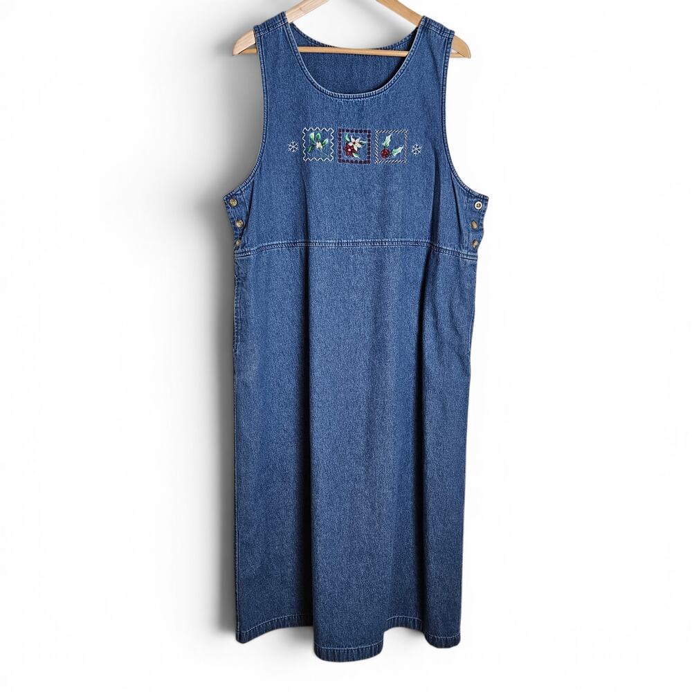 Classic Elements Womens Vintage Blue Denim Jumper Maxi Dress XL Modest Holiday